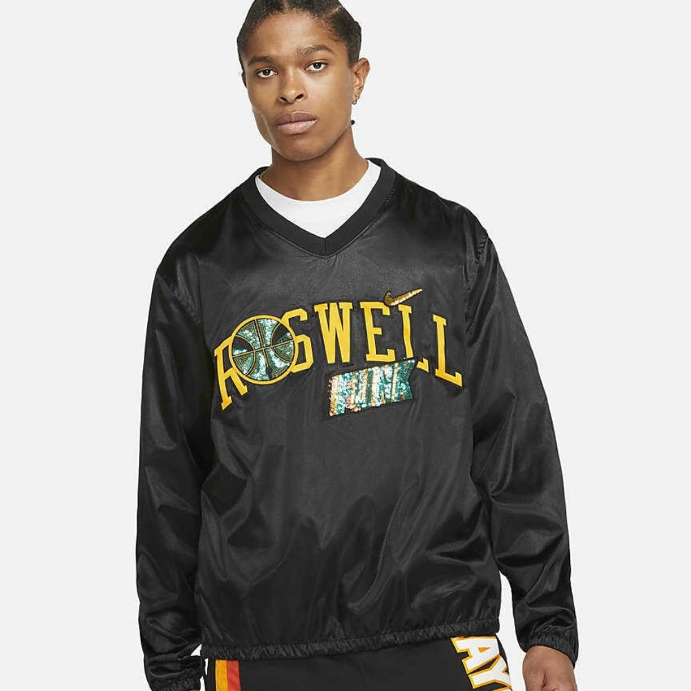 Nike Roswell Rayguns Basketball Top Long Sleeve Warm-Up Black Gold CW7733-010